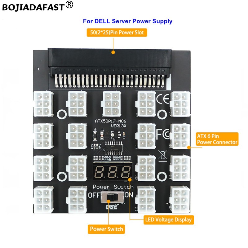 2400W Server Psu Breakout Board - 17 Poorten PCI-E 6Pin Connector Server